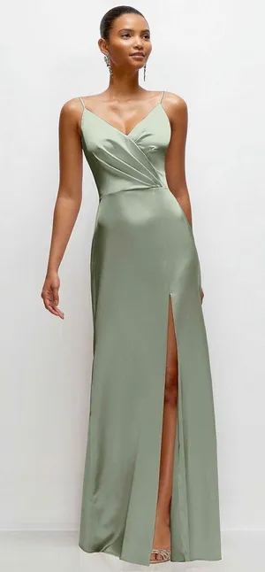 The Clothing Company Sage Green Satin Maxi Dress High Slit Formal Small NWT thumbnail 1