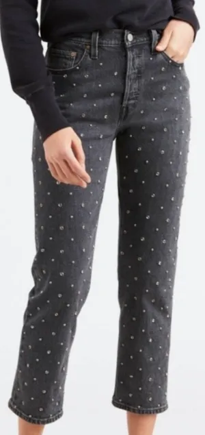 Levi's Black/Grey 501 Bejeweled Rock Stud High Waisted Jeans thumbnail 1
