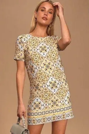 Lulus 💛Dandy Lion Yellow Print Shift Dress Size small💛 thumbnail 1