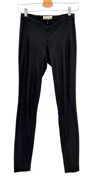Alice + Olivia x Scoop Zip‎ Front Leggings Pants Low Rise Coated Shiny Black 0 thumbnail 1