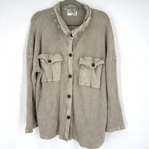 Bucket List Thermal Waffle Henley oversized‎ size medium Tan Boho Streetwear thumbnail 3