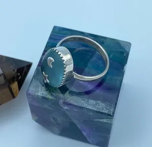 Moon & Star Sea Tumbled Sea Foam Sea Glass Sterling Silver Ring Size 10 thumbnail 7