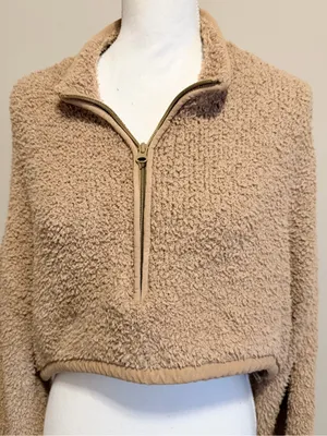 SKIMS Teddy Fleece Quarter Zip Cropped Pullover Beige Cozy Lounge Top L XL thumbnail 6