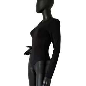 Black Slim Fit Bodysuit One Piece Long Sleeve Seamless Top Tee T-Shirt Blouse thumbnail 2