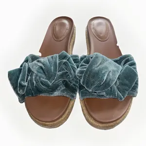 Zara Woman Teal Blue Velvet Knotted Bow Espadrille Slide Sandals Size 39 EU thumbnail 2