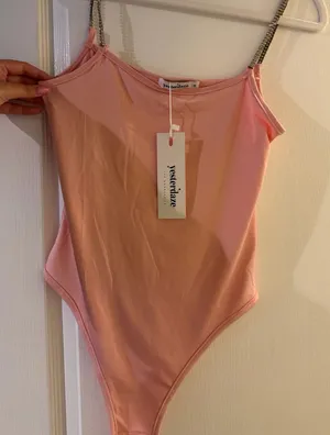 Yesterdaze Pink rhinestone strap Bodysuit Size M thumbnail 1