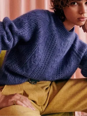 Sézane Scarlett Kid Mohair Wool Blend Cable Knit Jumper Sweater Purple Size XS thumbnail 3