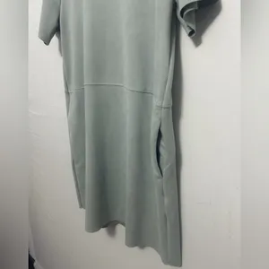Zara women’s size L Sage Green Shift Dress Raw Hem Short Sleeve Pockets(A425)✨ thumbnail 8