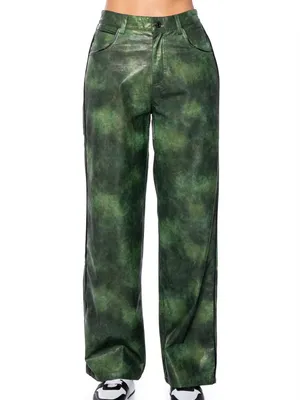 Vintage Y2K Green Wide Leg Faux Leather Pants thumbnail 2