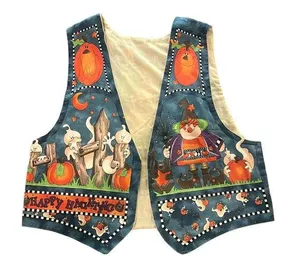 VINTAGE Women's Halloween Haunted House Reversible Quilted Handmade Vest Size XL thumbnail 1