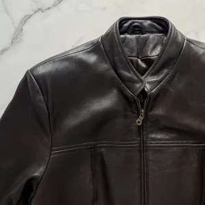 N.Y.D.A Leather Jacket Women Brown Soft Full Zip Modern Minimalist Moto Sz Large thumbnail 9