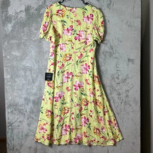 Lulus Parisian Picnic Green Floral Jacquard Puff‎ Sleeve Midi Dress XXL New thumbnail 3