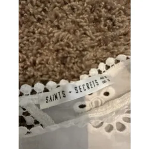 Saints + Secrets White Bell Sleeve Cutout Ruffle Mini Sheer Dress US Small thumbnail 5