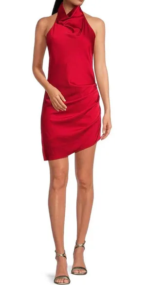 Gianni Bini Satin Cowl Halter Neck Mini Dress thumbnail 1