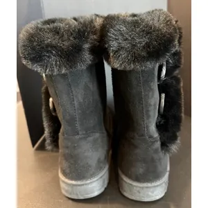 SO Womens 7.5 Abigail‎ Winter Boots Black Faux Suede Fur Trim Button Detail thumbnail 5