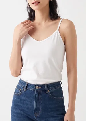 Cotton Tree Camisole Womens Small White Spaghetti Strap V-Neck Cotton Excellent thumbnail 1