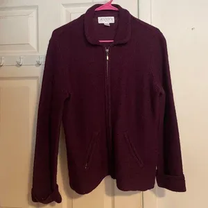 Womens Casual Corner Annex Petite Full Zip 100% Wool Sweater Maroon Size Small thumbnail 1