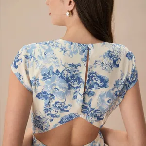 RIHOAS The Blue Round Neck Cap Sleeve Floral Midi Dress 76 thumbnail 5