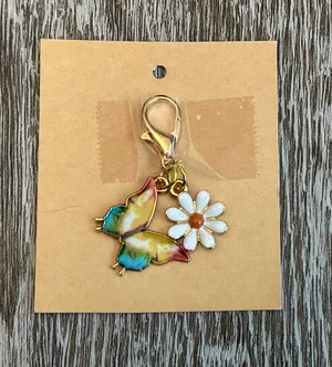 Handmade NWT Colorful Butterfly & Daisy Flower Charm For Handbag Jewelry etc thumbnail 1