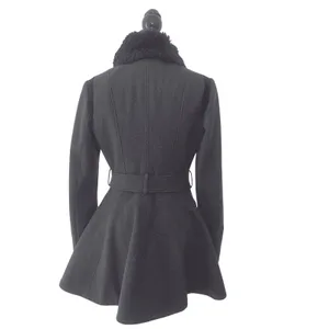 Laundry by Design Women Charcoal Gray Wool Blend Faux Fur Collar Belted Coat M thumbnail 2
