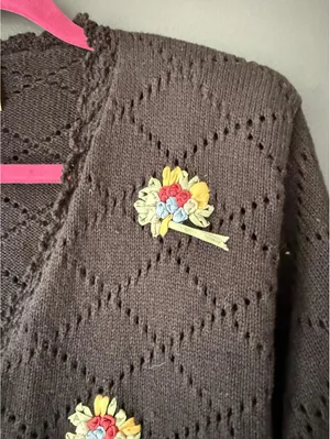 Susan Bristol Petites Hand Embroidered Black Knit Cardigan Sweater Medium thumbnail 5