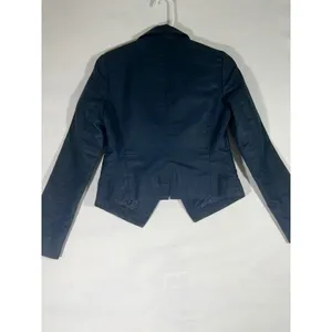 DKNY Jeans Asymmetrical Zip Jacket‎ Women Petite S Navy Moto Crop Biker Modern thumbnail 2