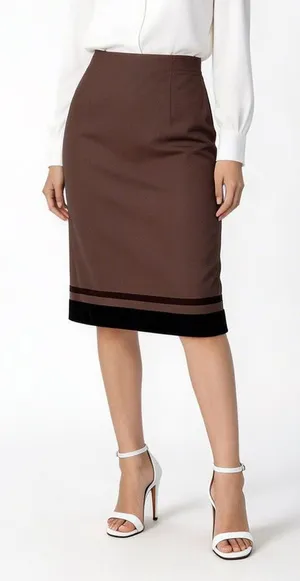 MOSCHINO | Brown Velvet Trim Pencil Skirt Sz 8 thumbnail 1