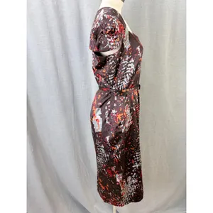 David Meister‎ Brown Abstract Print Silk Blend Belted Sheath Dress 12 thumbnail 10