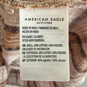 American Eagle Plaid Crochet Lace Ruffle Tie‎ Back Blouse Brown Cream Womens M thumbnail 10