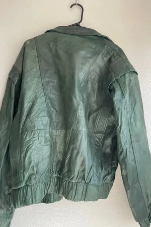 vintage dark green leather bomber jacket Full Zip Women’s Sz XL Made in Mexico thumbnail 13