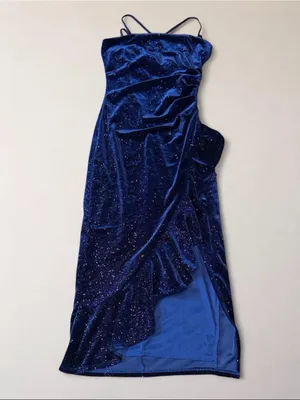 Emerald Sundae XS Navy Blue Glitter Velvet Ruched Ruffle Asymmetric thumbnail 6