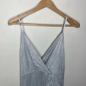 Lulus Keep Your Shine On Light Grey Metallic Faux-Wrap Maxi Dress size M thumbnail 5
