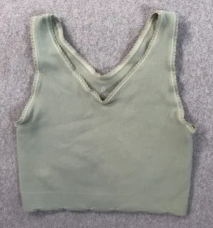 Spiritual Gangster Women's XS/S Ribbed Scalloped V-Neck Cropped Tank Top Green thumbnail 1