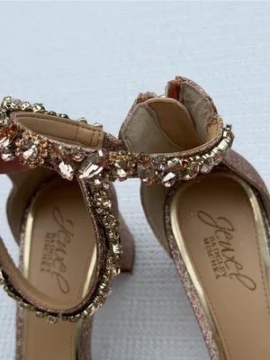 Jewel Badgley Mischka Women’s 8 Rose Gold Glitter Block Heel Sandals thumbnail 5
