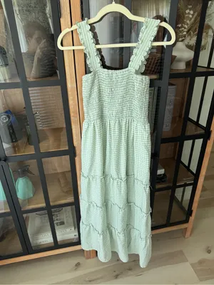 Altar’d State gingham smock maxi dress midi ruffle tiered nap sage mint thumbnail 2