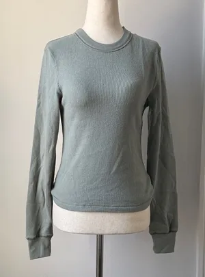 SKIMS Sage Long Sleeve Tee Side Small Cotton Blend Ribbed in Mineral thumbnail 1
