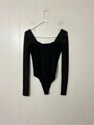Abercrombie & Fitch Black Mesh Long Sleeve Sweetheart Neck Bodysuit Size S Going thumbnail 9
