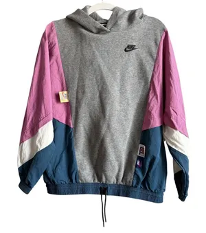 VTG 90s Nike Icon Clash Retro Color Block Pullover Hoodie Woman's XS Oversized thumbnail 1