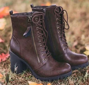 Soda Brown Lace Up Combat Boots thumbnail 2