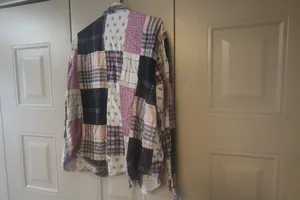Victoria's Secret plaid flannel path quilt pajamas sleep shirt with pocket in light pink, dark pink and black size small. thumbnail 2