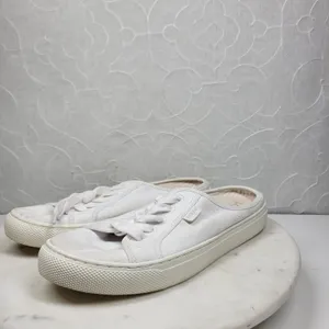 J.Crew Slip-on Sneakers Womens 8 White Canvas Slide On Lace Up Casual Mule thumbnail 4