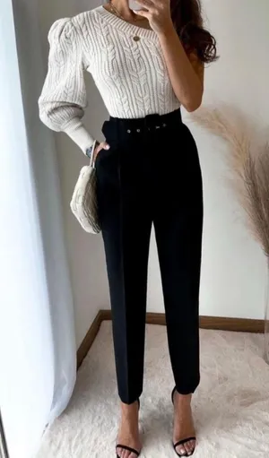 Zara high-waisted belt pants thumbnail 1