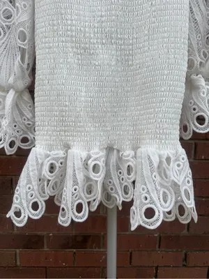 Pretty Little Thing White Lace Sleeve Shirred Bodycon Mini Dress Size 6 New NWT thumbnail 7