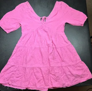Aerie Women’s Size M Pink Cotton Gauze Swing Puff Sleeve Mini Sundress thumbnail 1