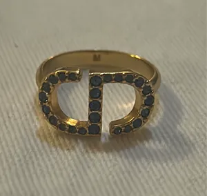 Petit CD Ring Gold-Finish Metal and Blue Crystals Size M thumbnail 4