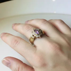 Simulated Amethyst and Crystal Halo Ring Gold thumbnail 2