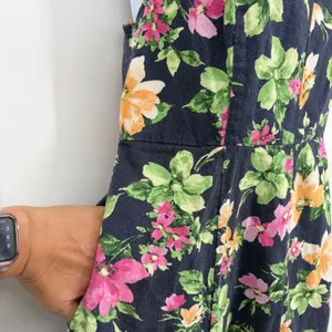 Old Navy Linen Blend Floral Midi Dress Sz L Cottagecore Milkmaid Coastal Navy thumbnail 7
