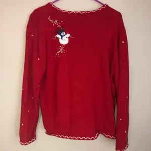 Vintage Red Christmas Snowman Holiday Sweater thumbnail 2
