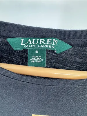 Ralph Lauren Black Long-Sleeve Tee Gold RL Logo S casual layering lightweight thumbnail 6