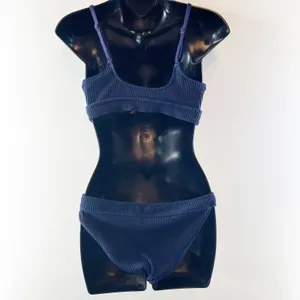 Aerie Crinkle Scoop Cutout Bikini Top & Pull Cheeky Bikini Bottom Set Navy Large thumbnail 6